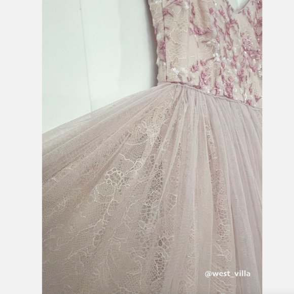 CLUNY DRESS Adrianna Papell Anthropologie Pink Sequined Embroidered Tulle - Picture 8 of 10